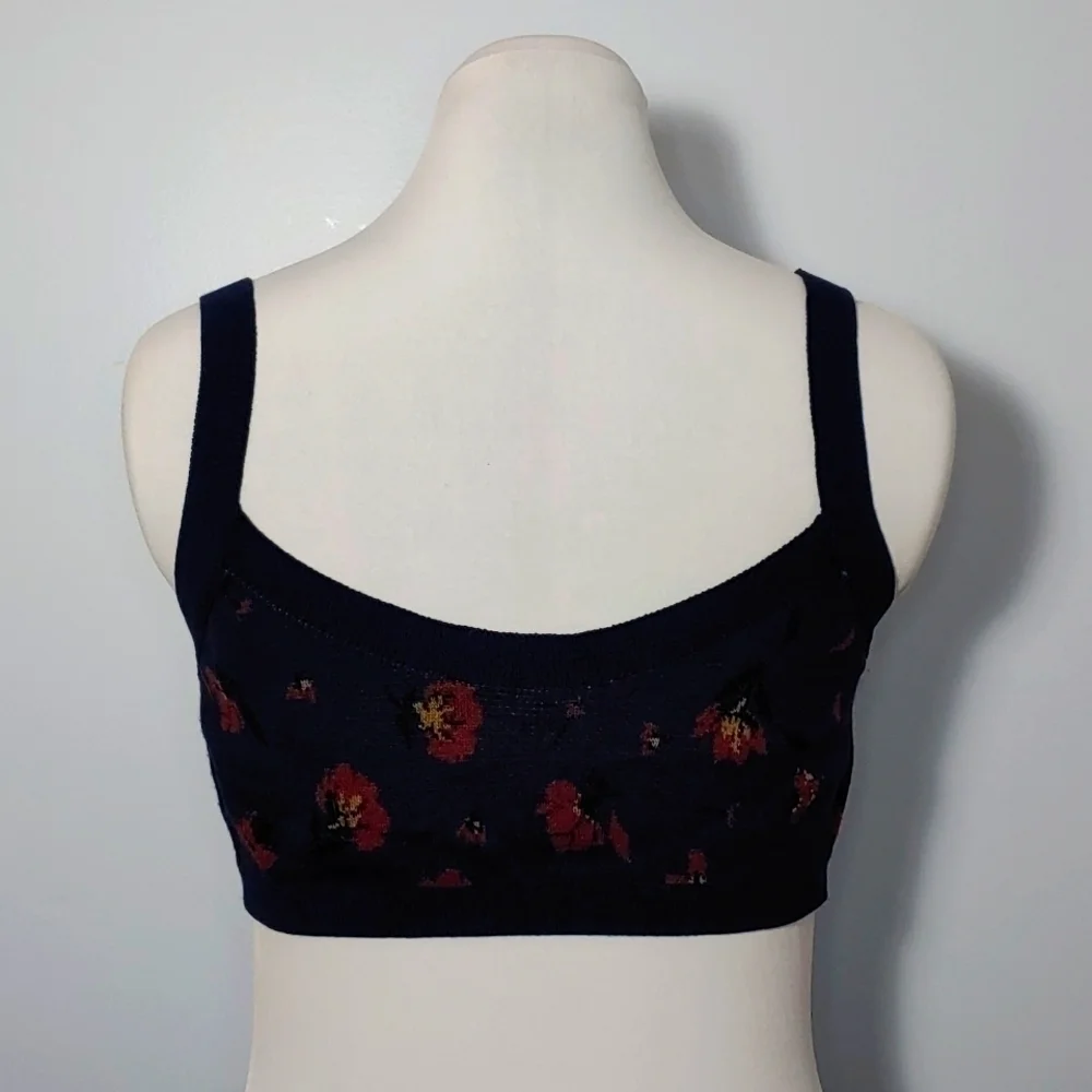 NWOT ZARA Jaquard navy floral  knit crop top - Picture 5 of 10